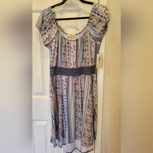 Blue and Pink Paisley Midi Dress